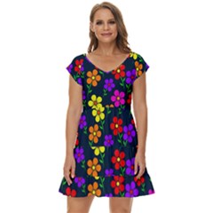 Background Flower Floral Bloom Short Sleeve Tiered Mini Dress by Ravend