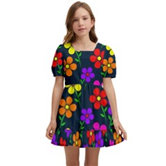 Background Flower Floral Bloom Kids  Short Sleeve Dolly Dress by Ravend