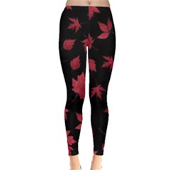 Red Autumn Leaves Autumn Forest Leggings  by Ravend