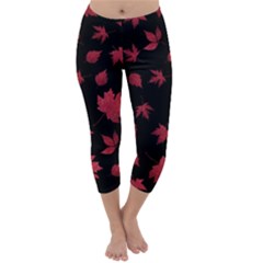 Red Autumn Leaves Autumn Forest Capri Winter Leggings  by Ravend