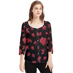 Red Autumn Leaves Autumn Forest Chiffon Quarter Sleeve Blouse by Ravend