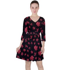 Red Autumn Leaves Autumn Forest Quarter Sleeve Ruffle Waist Dress by Ravend