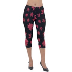 Red Autumn Leaves Autumn Forest Lightweight Velour Capri Leggings  by Ravend