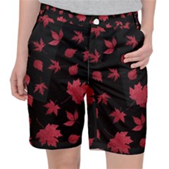 Red Autumn Leaves Autumn Forest Pocket Shorts by Ravend