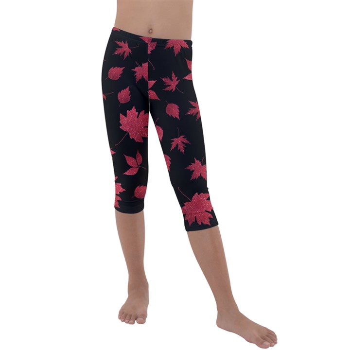 Red Autumn Leaves Autumn Forest Kids  Lightweight Velour Capri Leggings 