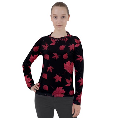 Red Autumn Leaves Autumn Forest Women s Pique Long Sleeve Tee by Ravend