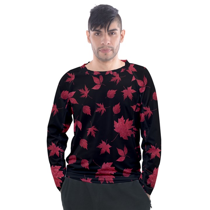 Red Autumn Leaves Autumn Forest Men s Long Sleeve Raglan Tee