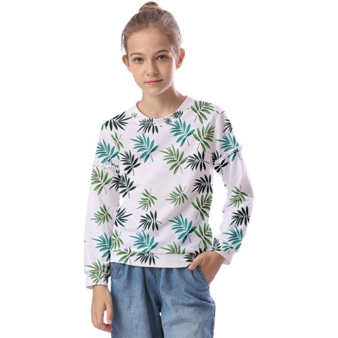 Leaves Plant Design Template Kids  Long Sleeve Tee With Frill  by Ravend