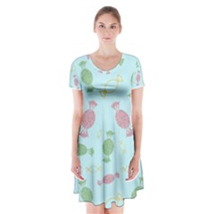 Toffees Candy Sweet Dessert Short Sleeve V-neck Flare Dress by Ravend