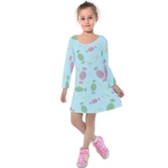 Toffees Candy Sweet Dessert Kids  Long Sleeve Velvet Dress by Ravend