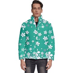 Pattern Background Daisy Flower Floral Men s Puffer Bubble Jacket Coat by Ravend