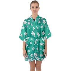 Pattern Background Daisy Flower Floral Half Sleeve Satin Kimono  by Ravend