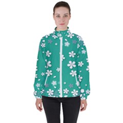 Pattern Background Daisy Flower Floral Women s High Neck Windbreaker by Ravend