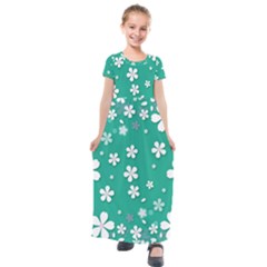 Pattern Background Daisy Flower Floral Kids  Short Sleeve Maxi Dress by Ravend