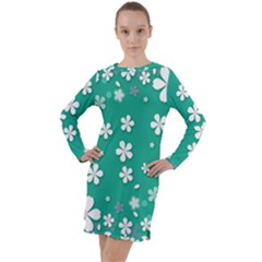 Pattern Background Daisy Flower Floral Long Sleeve Hoodie Dress by Ravend