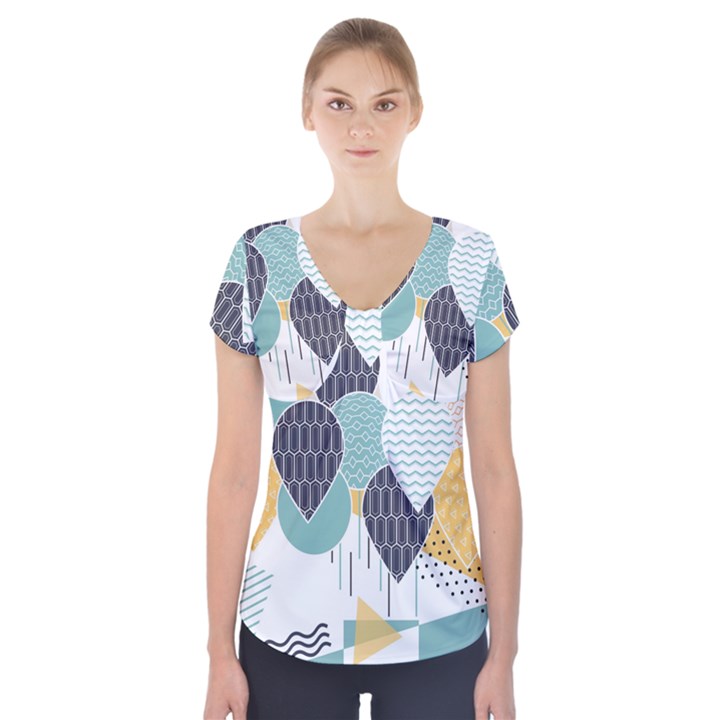 Abstract Balloon Pattern Decoration Short Sleeve Front Detail Top