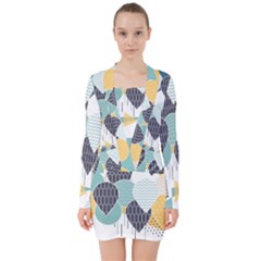 Abstract Balloon Pattern Decoration V-neck Bodycon Long Sleeve Dress by Ravend