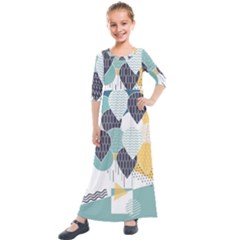 Abstract Balloon Pattern Decoration Kids  Quarter Sleeve Maxi Dress by Ravend