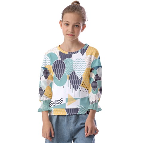 Abstract Balloon Pattern Decoration Kids  Cuff Sleeve Top by Ravend