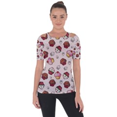 Cake Cupcake Sweet Dessert Food Shoulder Cut Out Short Sleeve Top by Ravend