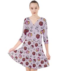 Cake Cupcake Sweet Dessert Food Quarter Sleeve Front Wrap Dress by Ravend