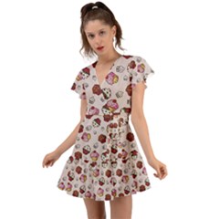 Cake Cupcake Sweet Dessert Food Flutter Sleeve Wrap Dress by Ravend