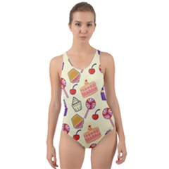 Cupcake Pattern Lollipop Cut-out Back One Piece Swimsuit by Ravend