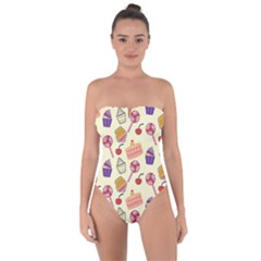 Cupcake Pattern Lollipop Tie Back One Piece Swimsuit by Ravend