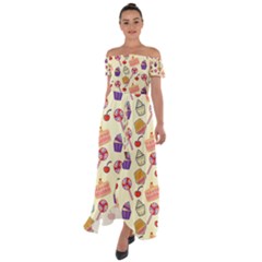 Cupcake Pattern Lollipop Off Shoulder Open Front Chiffon Dress by Ravend