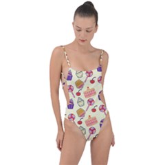 Cupcake Pattern Lollipop Tie Strap One Piece Swimsuit by Ravend