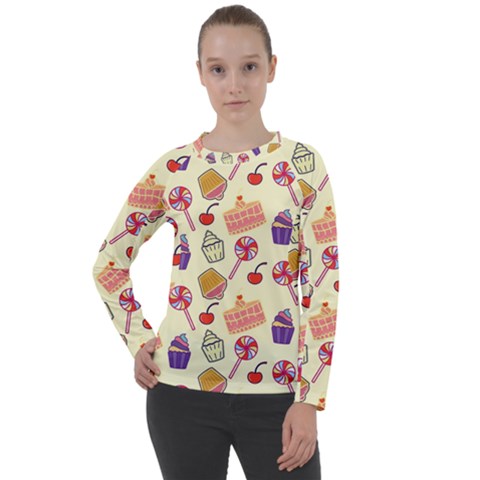 Cupcake Pattern Lollipop Women s Long Sleeve Raglan Tee by Ravend