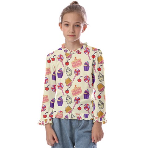 Cupcake Pattern Lollipop Kids  Frill Detail Tee by Ravend