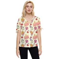 Cupcake Pattern Lollipop Bow Sleeve Button Up Top by Ravend