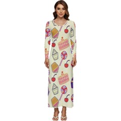 Cupcake Pattern Lollipop Long Sleeve Velour Longline Maxi Dress by Ravend