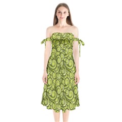 Flower Design Paradigm Start Shoulder Tie Bardot Midi Dress by Ravend