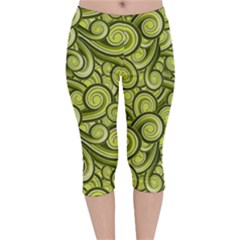 Flower Design Paradigm Start Velvet Capri Leggings  by Ravend