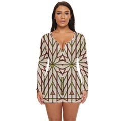 Kaleidoscope Line Triangle Pattern Long Sleeve Boyleg Swimsuit by Ravend