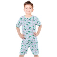 Illustration Flower Pattern Wallpaper Seamless Kids  Tee And Shorts Set by Ravend