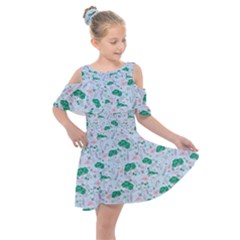 Illustration Flower Pattern Wallpaper Seamless Kids  Shoulder Cutout Chiffon Dress by Ravend