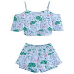 Illustration Flower Pattern Wallpaper Seamless Kids  Off Shoulder Skirt Bikini by Ravend