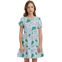 Illustration Flower Pattern Wallpaper Seamless Kids  Puff Sleeved Dress