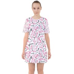 Candy Pink Black-cute Sweat Sixties Short Sleeve Mini Dress by Ravend