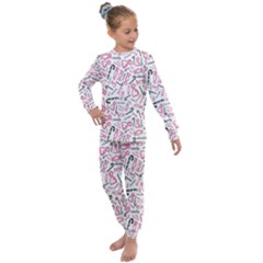 Candy Pink Black-cute Sweat Kids  Long Sleeve Set  by Ravend