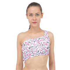 Candy Pink Black-cute Sweat Spliced Up Bikini Top  by Ravend