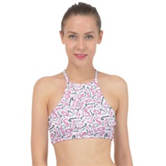 Candy Pink Black-cute Sweat Racer Front Bikini Top by Ravend