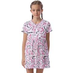 Candy Pink Black-cute Sweat Kids  Asymmetric Collar Dress by Ravend