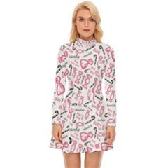 Candy Pink Black-cute Sweat Long Sleeve Velour Longline Dress by Ravend