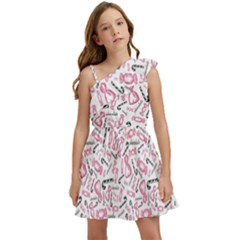 Candy Pink Black-cute Sweat Kids  One Shoulder Party Dress by Ravend