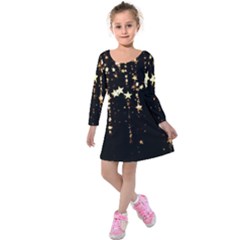 Stars Christmas Background Pattern Kids  Long Sleeve Velvet Dress by danenraven