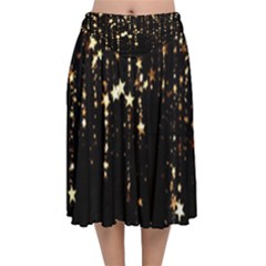 Stars Christmas Background Pattern Velvet Flared Midi Skirt by danenraven